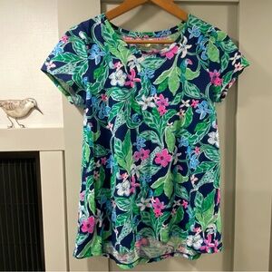 Lilly Pulitzer Blue Floral Short Sleeve Top